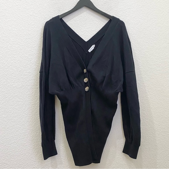 GOOD AMERICAN Waisted Cardigan Sweater V-Neck in Black Size 3/4 - Picture 4 of 11